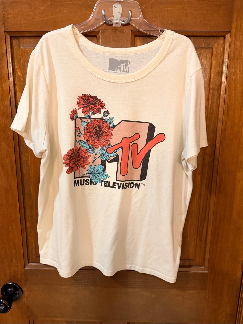 MTV Cream Tee with Floral Logo